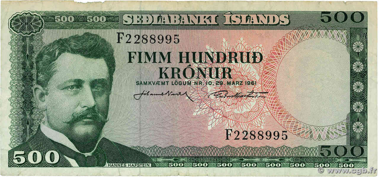 500 Kronur ISLANDE  1961 P.45a TB