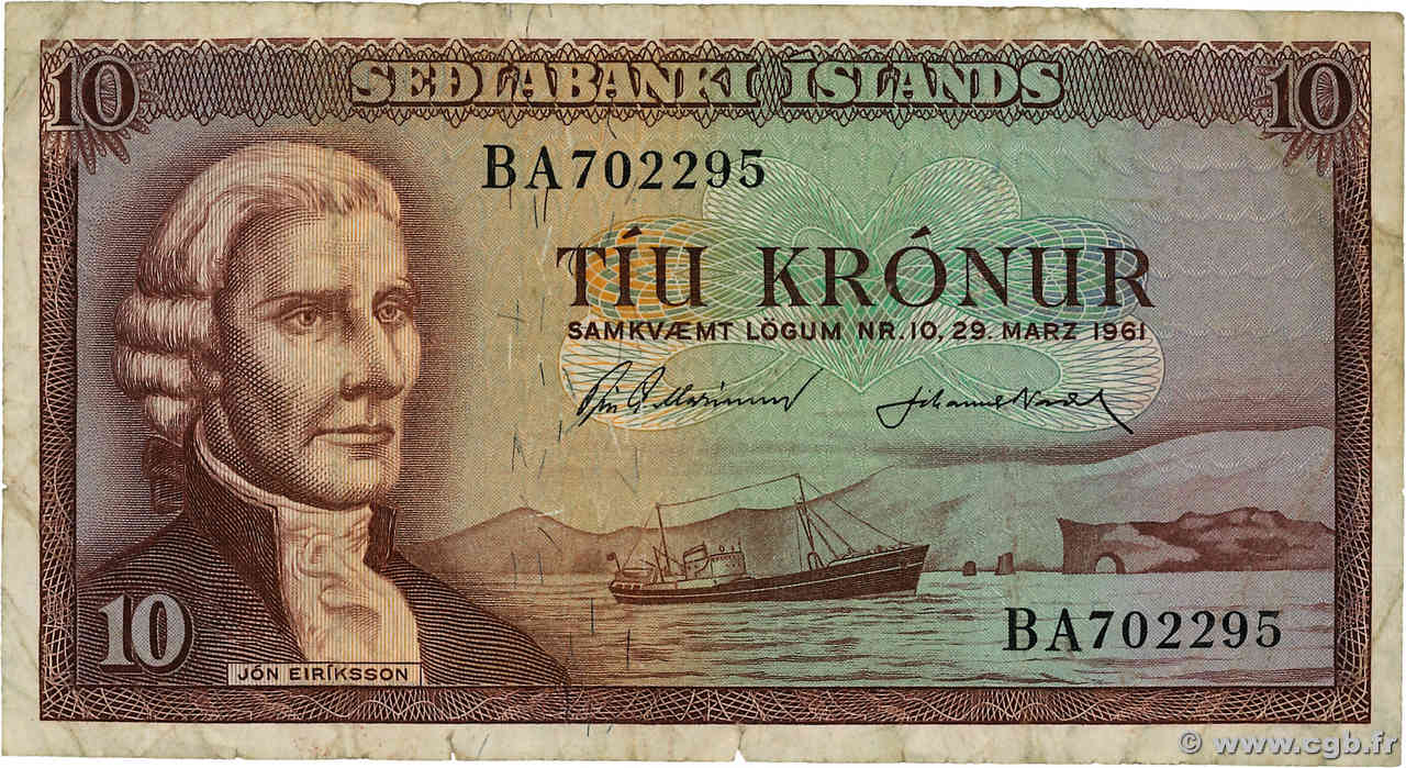10 Kronur ISLANDE  1961 P.42 TB