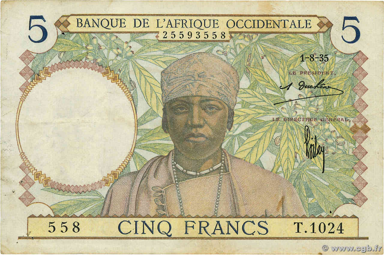 5 Francs FRENCH WEST AFRICA  1935 P.21 fSS