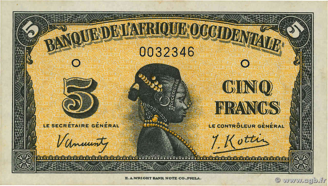 5 Francs AFRIQUE OCCIDENTALE FRANÇAISE (1895-1958)  1942 P.28a SUP+