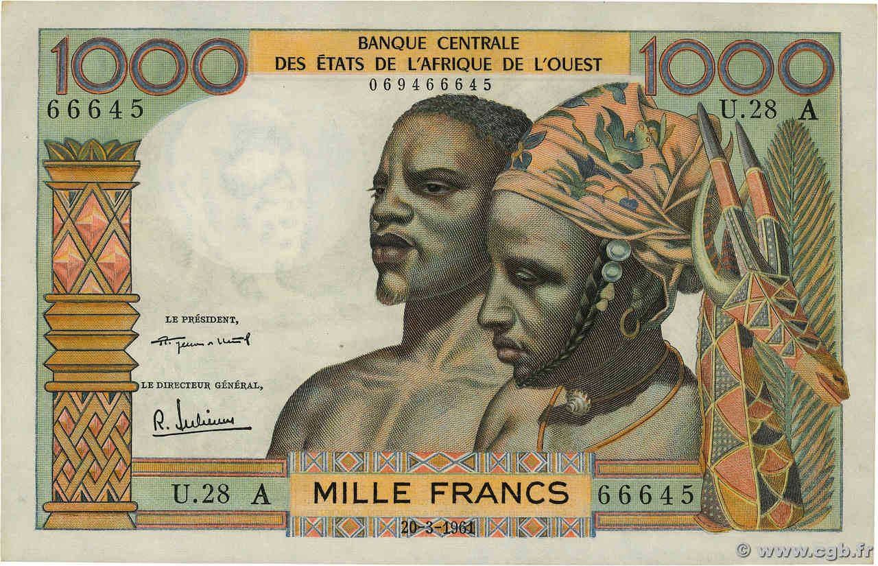 1000 Francs ÉTATS DE L AFRIQUE DE L OUEST  1961 P.103Ab pr.SPL