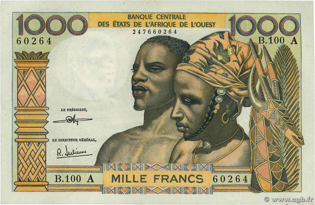 1000 Francs WEST AFRICAN STATES  1972 P.103Ai AU+