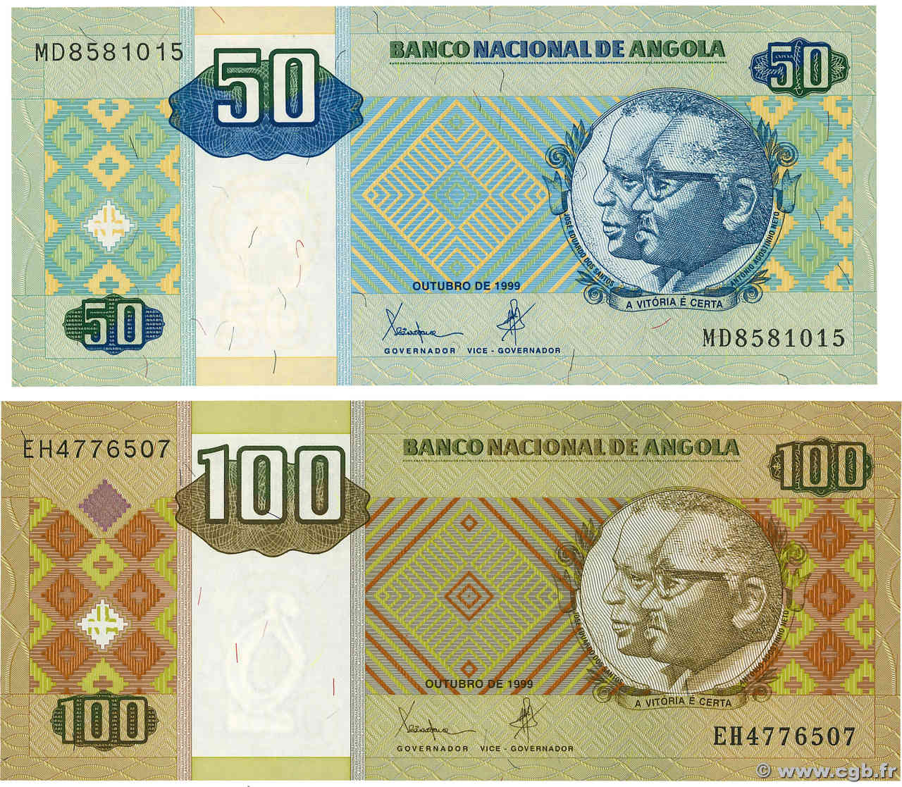 50 et 100 Kwanzas Lot ANGOLA  1999 P.146 et P.147 FDC