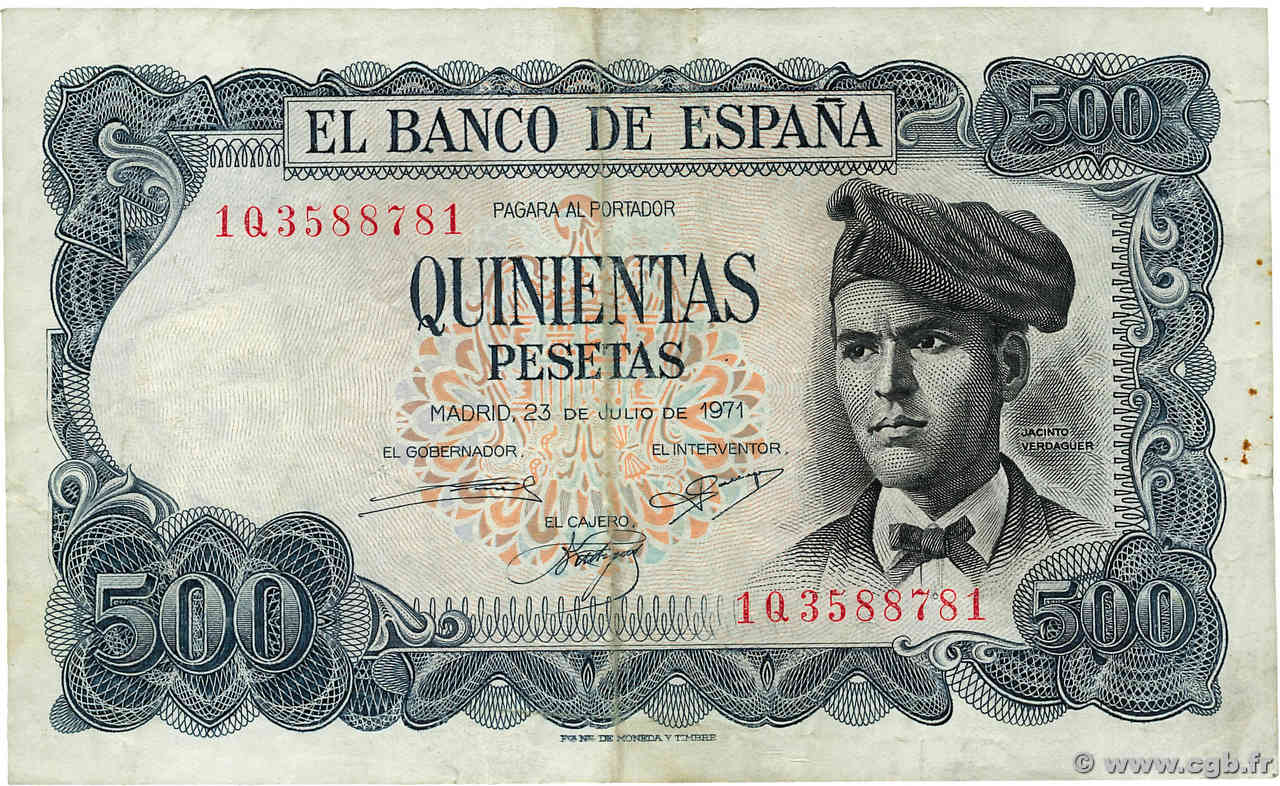 500 Pesetas ESPAGNE  1971 P.153a TB