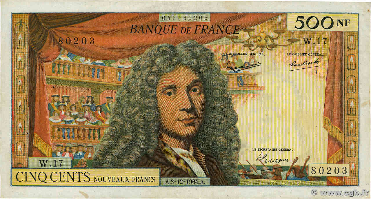 500 Nouveaux Francs MOLIÈRE FRANCIA  1964 F.60.07 MBC