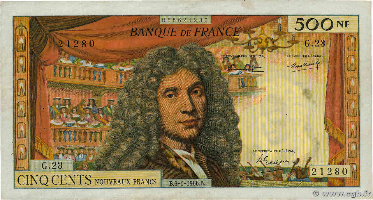 500 Nouveaux Francs MOLIÈRE FRANCE  1966 F.60.09 TTB+