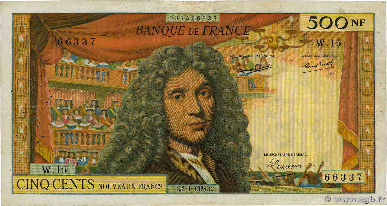 500 Nouveaux Francs MOLIÈRE FRANCE  1964 F.60.06 TB