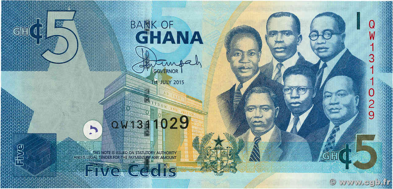 5 Cedis GHANA  2015 P.38f q.FDC