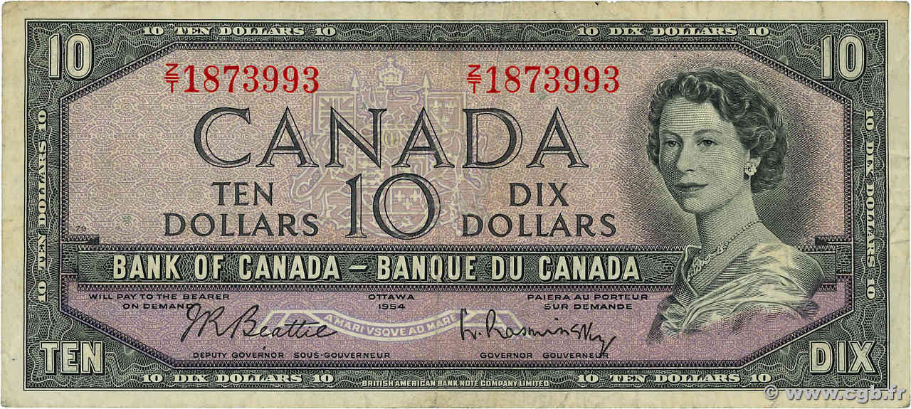 10 Dollars CANADA  1954 P.079b MB