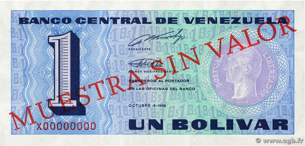 1 Bolivar Spécimen VENEZUELA  1989 P.068s NEUF