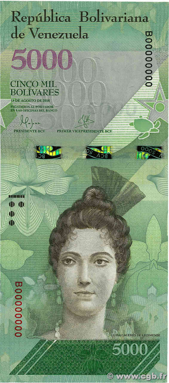 5000 Bolivares Spécimen VENEZUELA  2016 P.097as NEUF