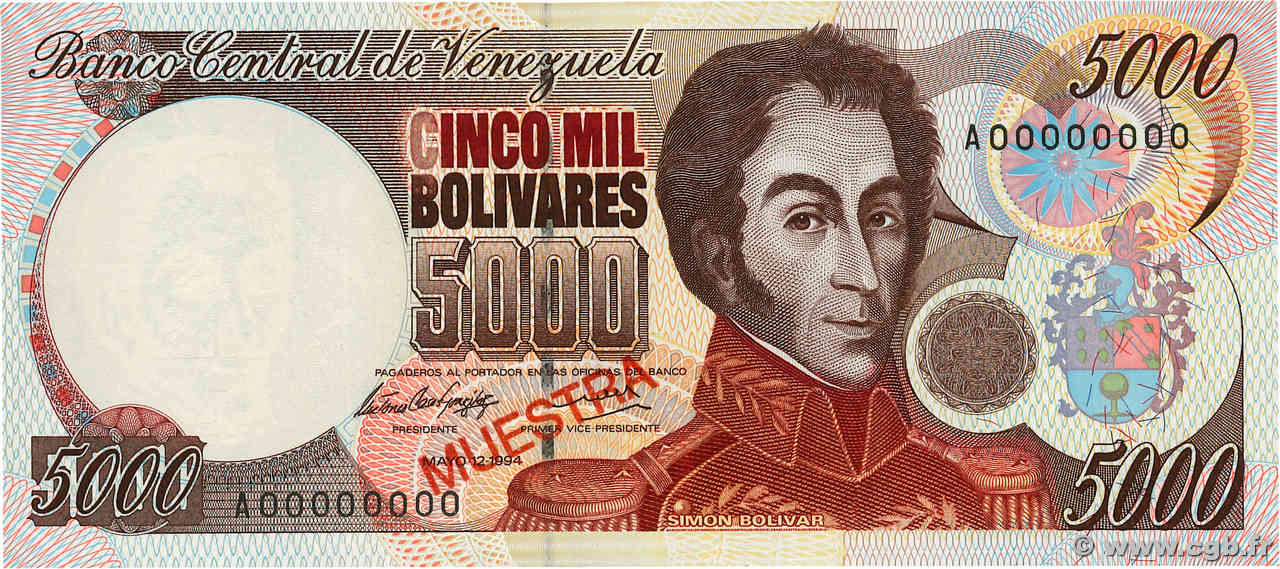 5000 Bolivares Spécimen VENEZUELA  1994 P.075as NEUF