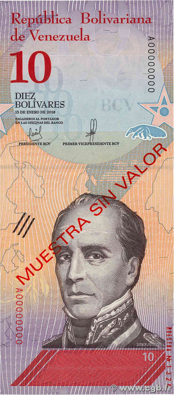 10 Bolivares Spécimen VENEZUELA  2018 P.103s pr.NEUF