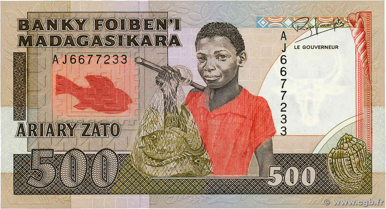 500 Francs - 100 Ariary MADAGASCAR  1988 P.071b NEUF