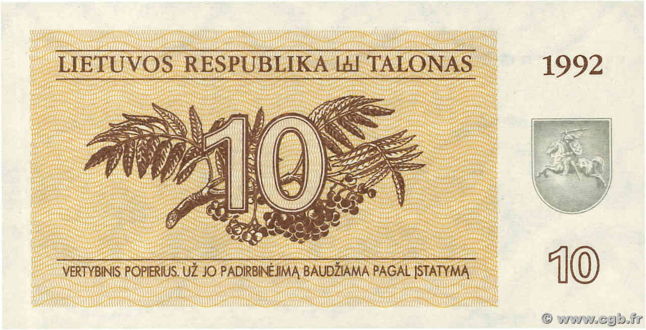 10 Talonas LITUANIE  1992 P.40 NEUF