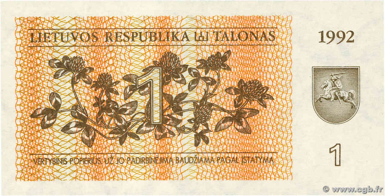 1 Talonas LITUANIE  1992 P.39 NEUF