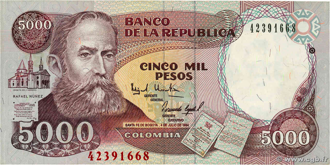 5000 Pesos COLOMBIE  1994 P.440 SUP