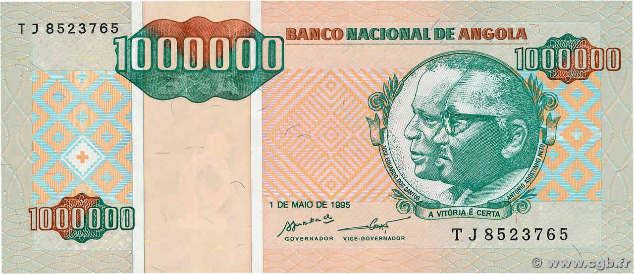 1000000 Kwanzas Reajustados ANGOLA  1995 P.141 ST