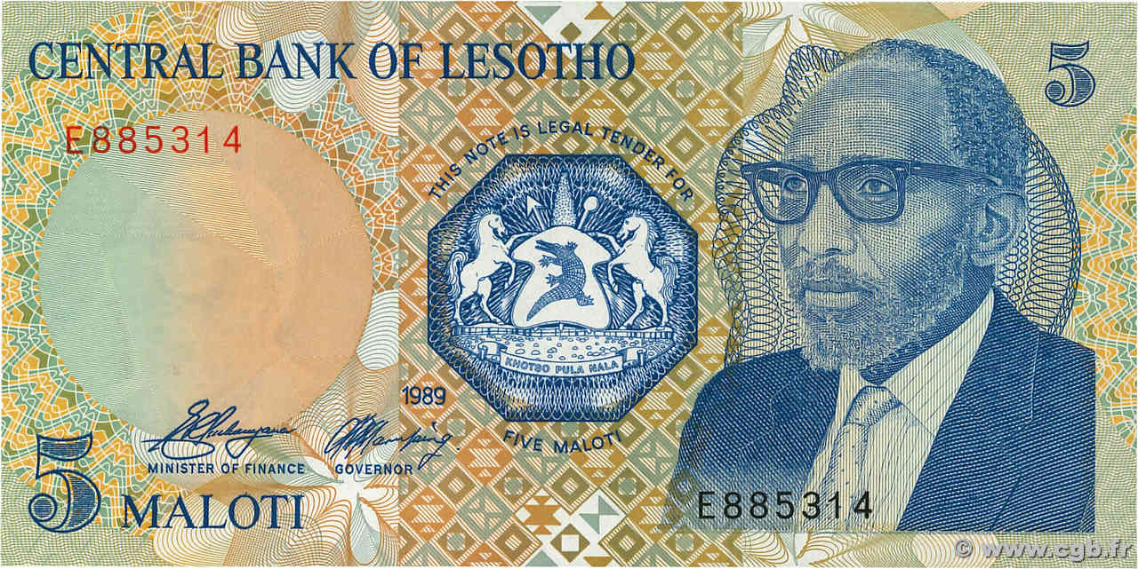 5 Maloti LESOTHO  1989 P.10a UNC