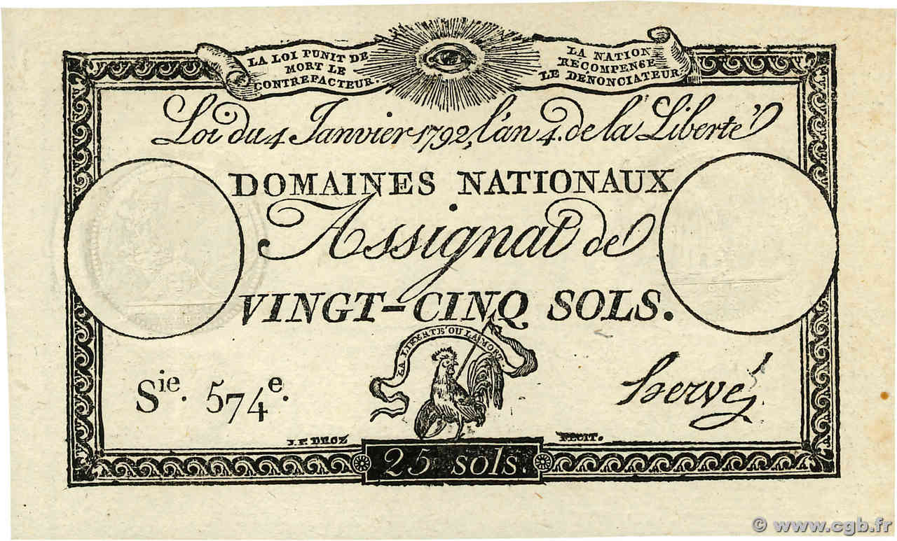 25 Sols FRANCE  1792 Ass.25a AU