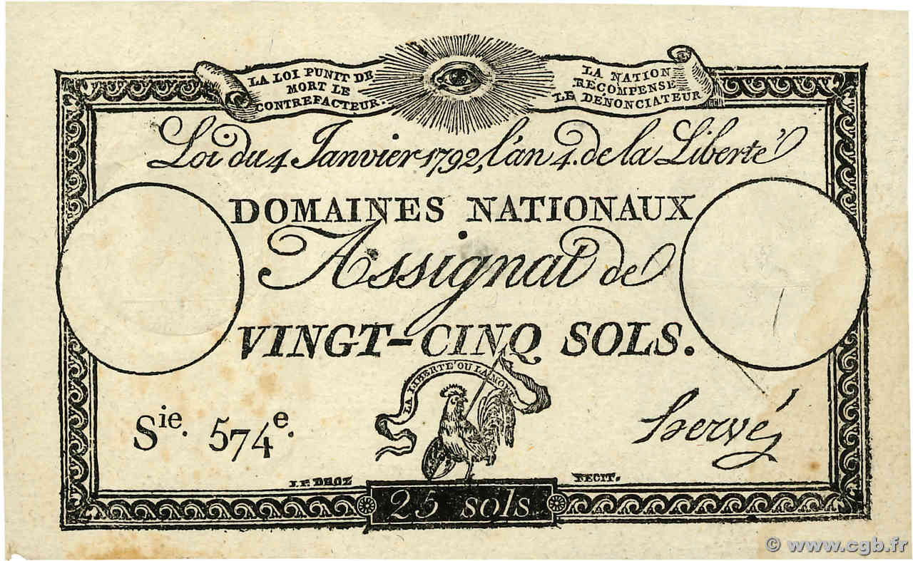 25 Sols FRANCE  1792 Ass.25a XF