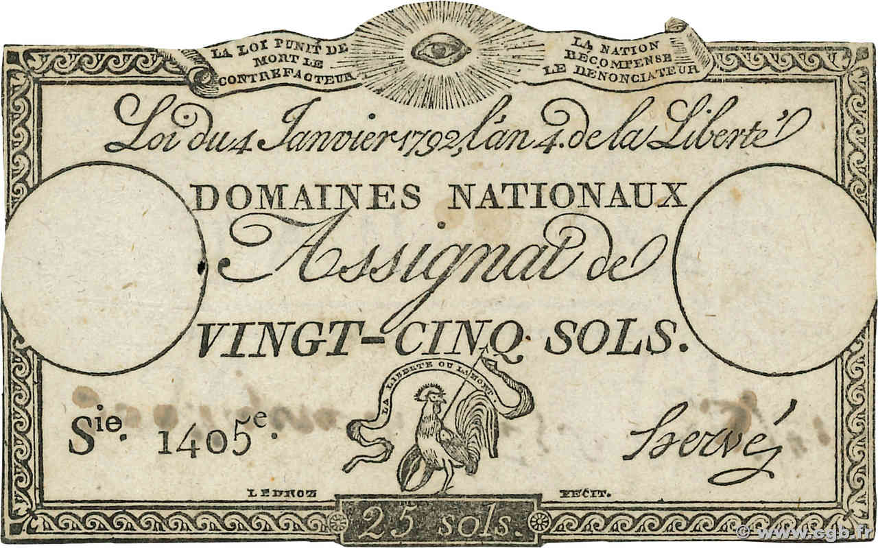 25 Sols Faux FRANCE  1792 Ass.25f VF