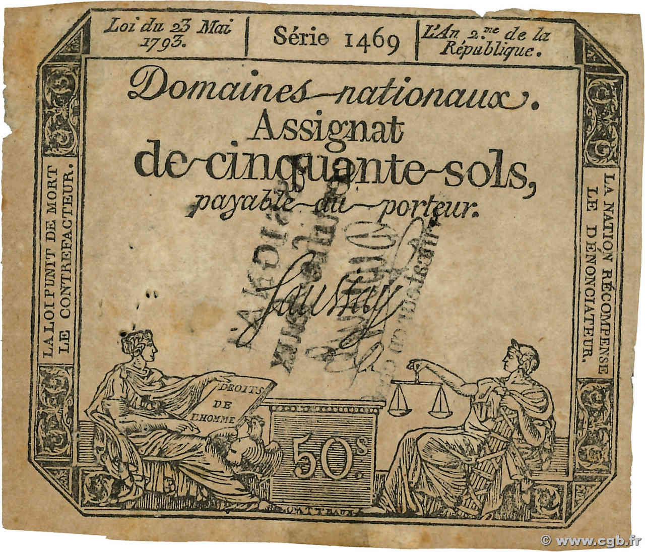 50 Sols Faux FRANCE  1793 Ass.42f TB