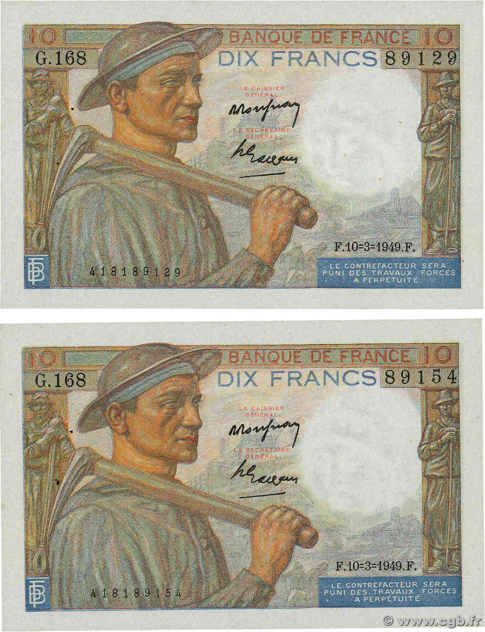 10 Francs MINEUR Lot FRANCE  1949 F.08.20 SPL