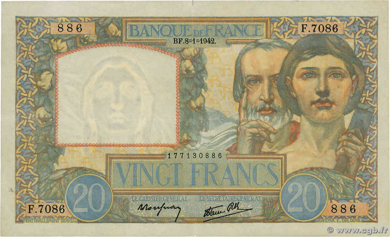 20 Francs TRAVAIL ET SCIENCE FRANCIA  1942 F.12.21 EBC