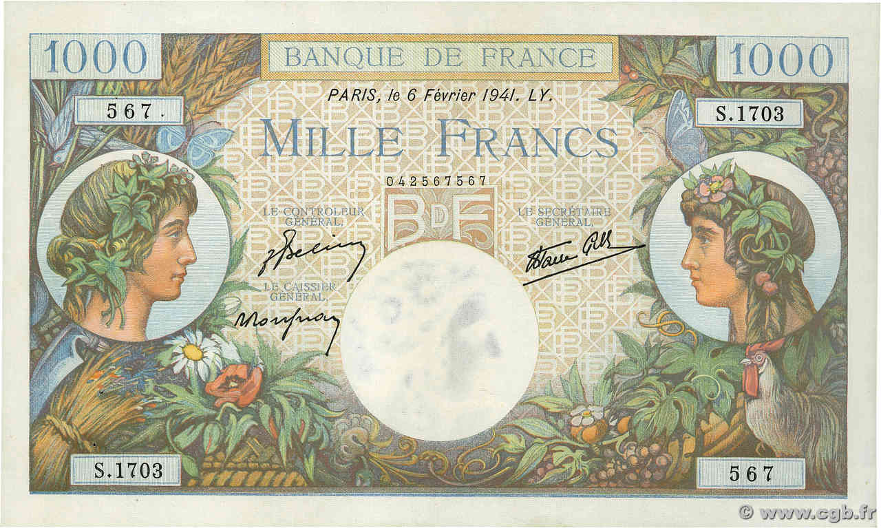 1000 Francs COMMERCE ET INDUSTRIE FRANCIA  1941 F.39.04 EBC+