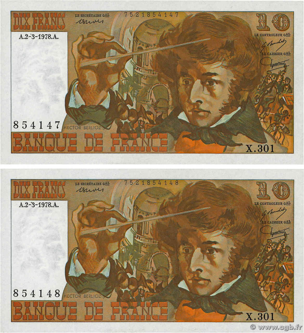 10 Francs BERLIOZ Consécutifs FRANCIA  1978 F.63.23 AU