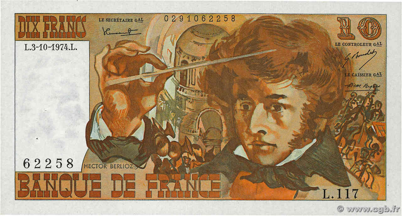 10 Francs BERLIOZ FRANCE  1974 F.63.07b SPL