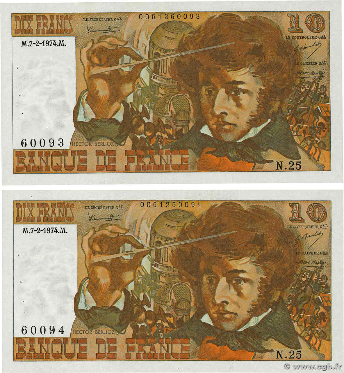 10 Francs BERLIOZ Consécutifs FRANCE  1974 F.63.03 SUP