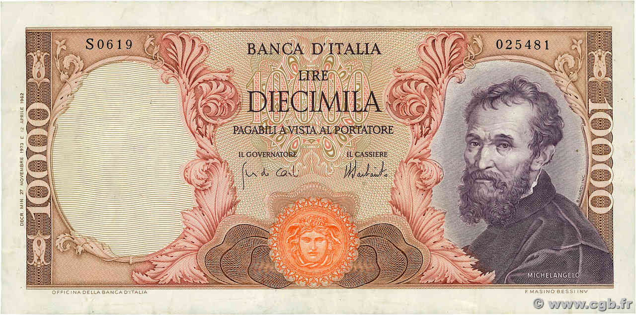 10000 Lire ITALIA  1973 P.097f BC+