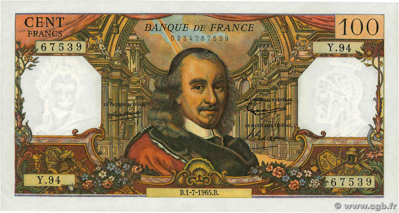 100 Francs CORNEILLE FRANCIA  1965 F.65.08 SPL+