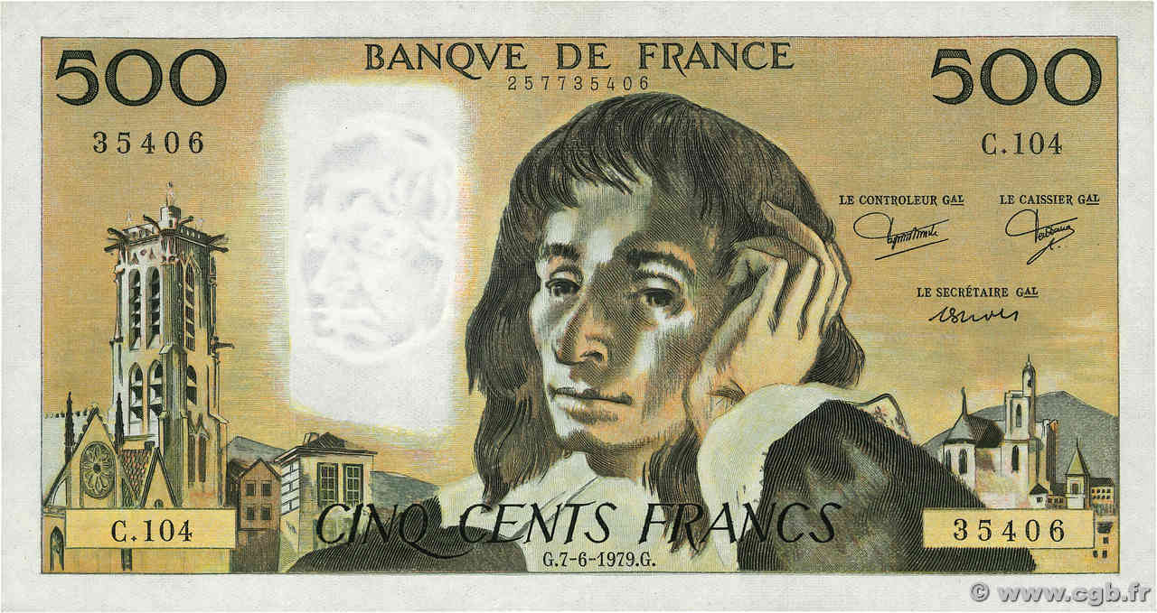 500 Francs PASCAL FRANKREICH  1979 F.71.20 SS