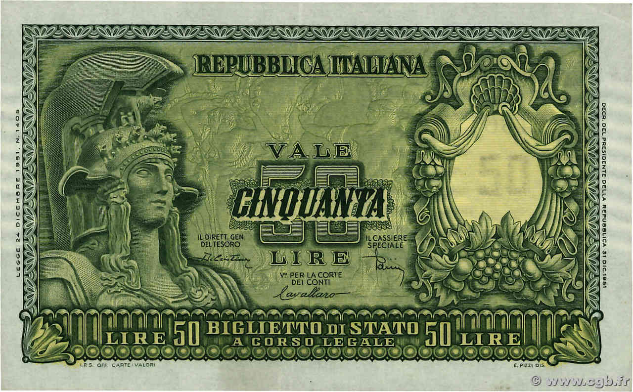 50 Lire ITALIE  1951 P.091b SUP+