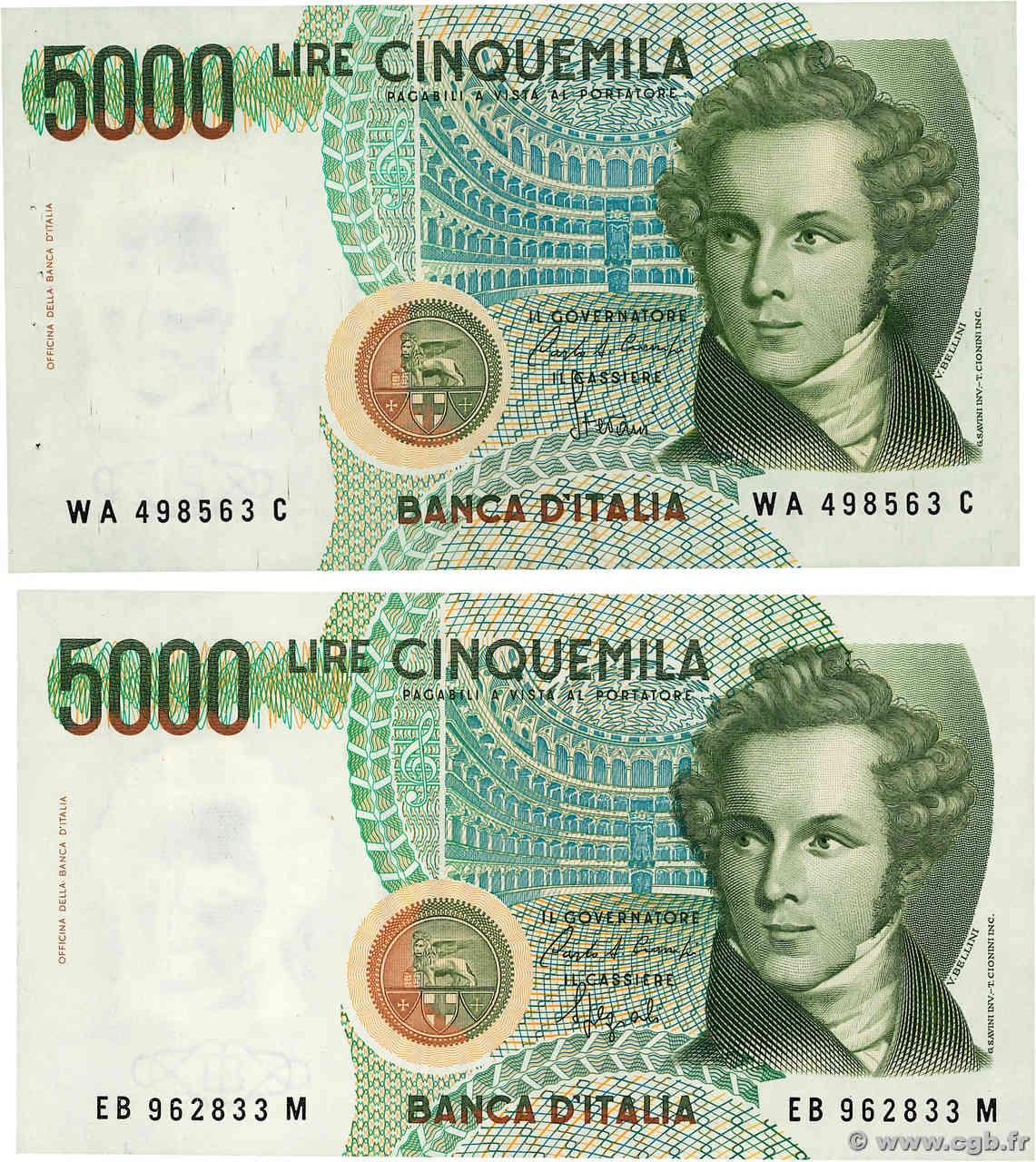 5000 Lire Lot ITALIA  1985 P.111b EBC+