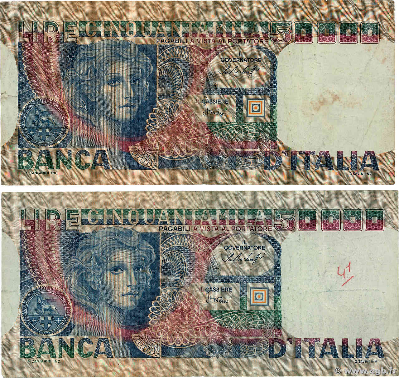 50000 Lire Lot ITALY  1977 P.107a F