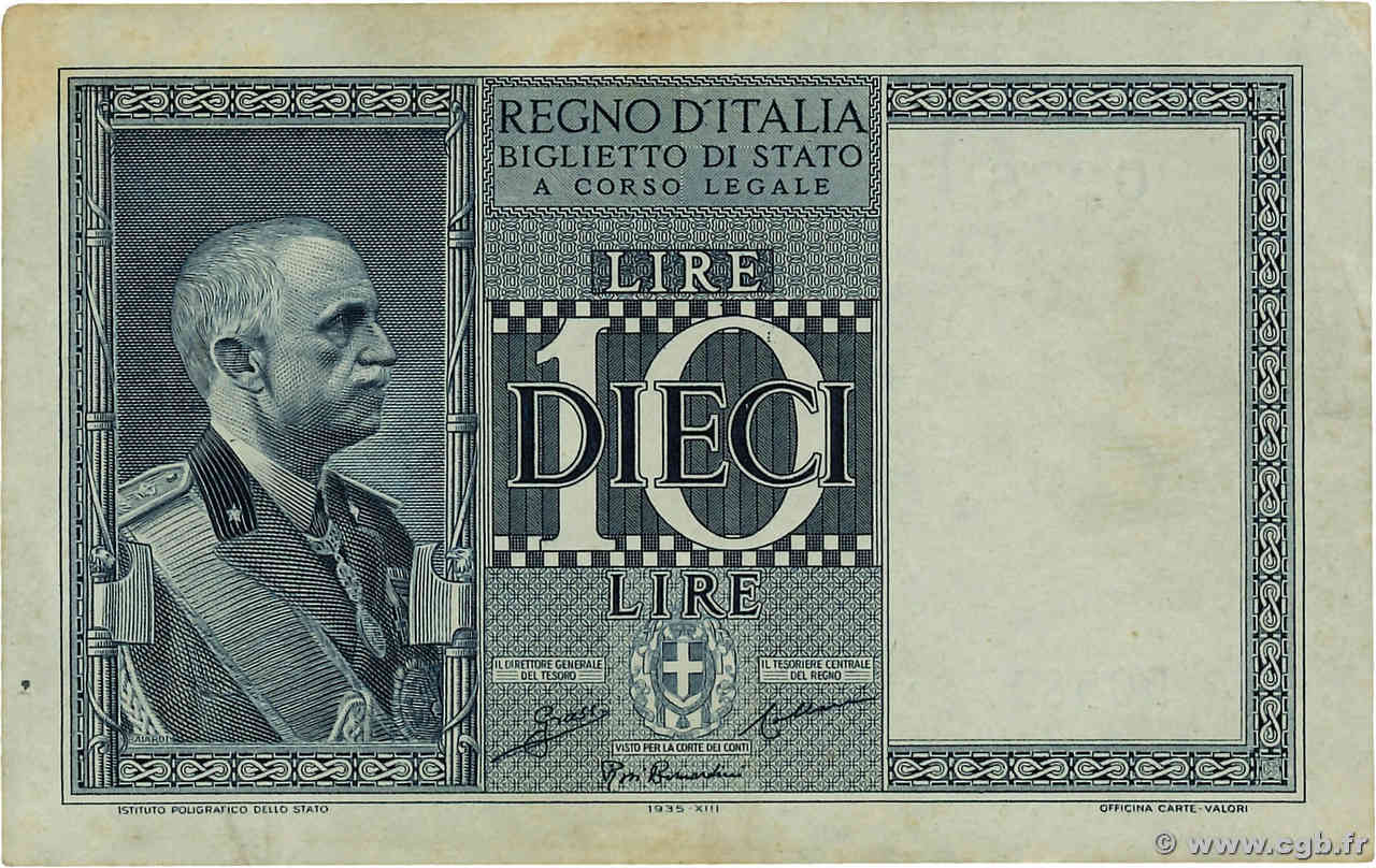 10 Lire ITALIA  1935 P.025a MBC+