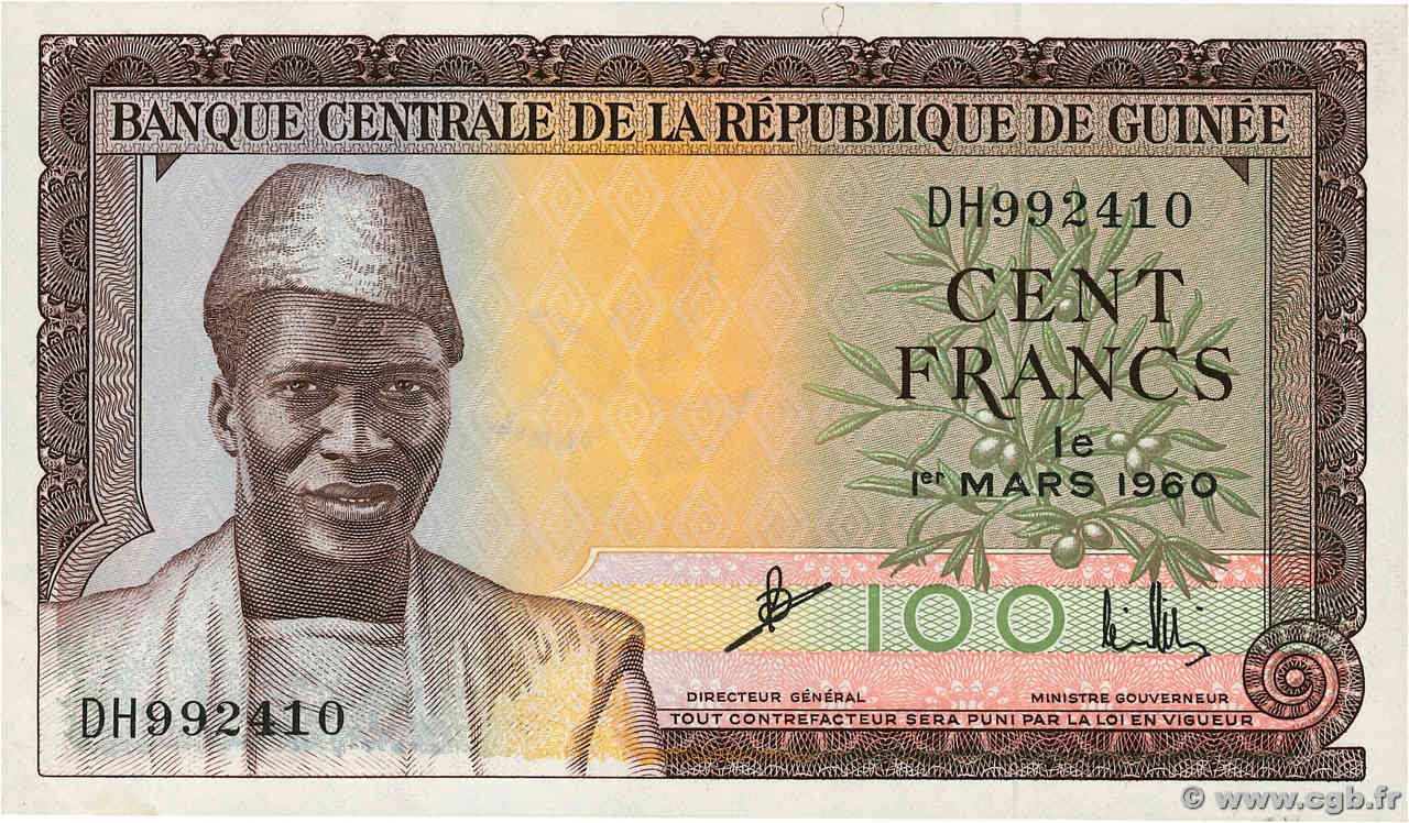 100 Francs GUINÉE  1960 P.13a SPL