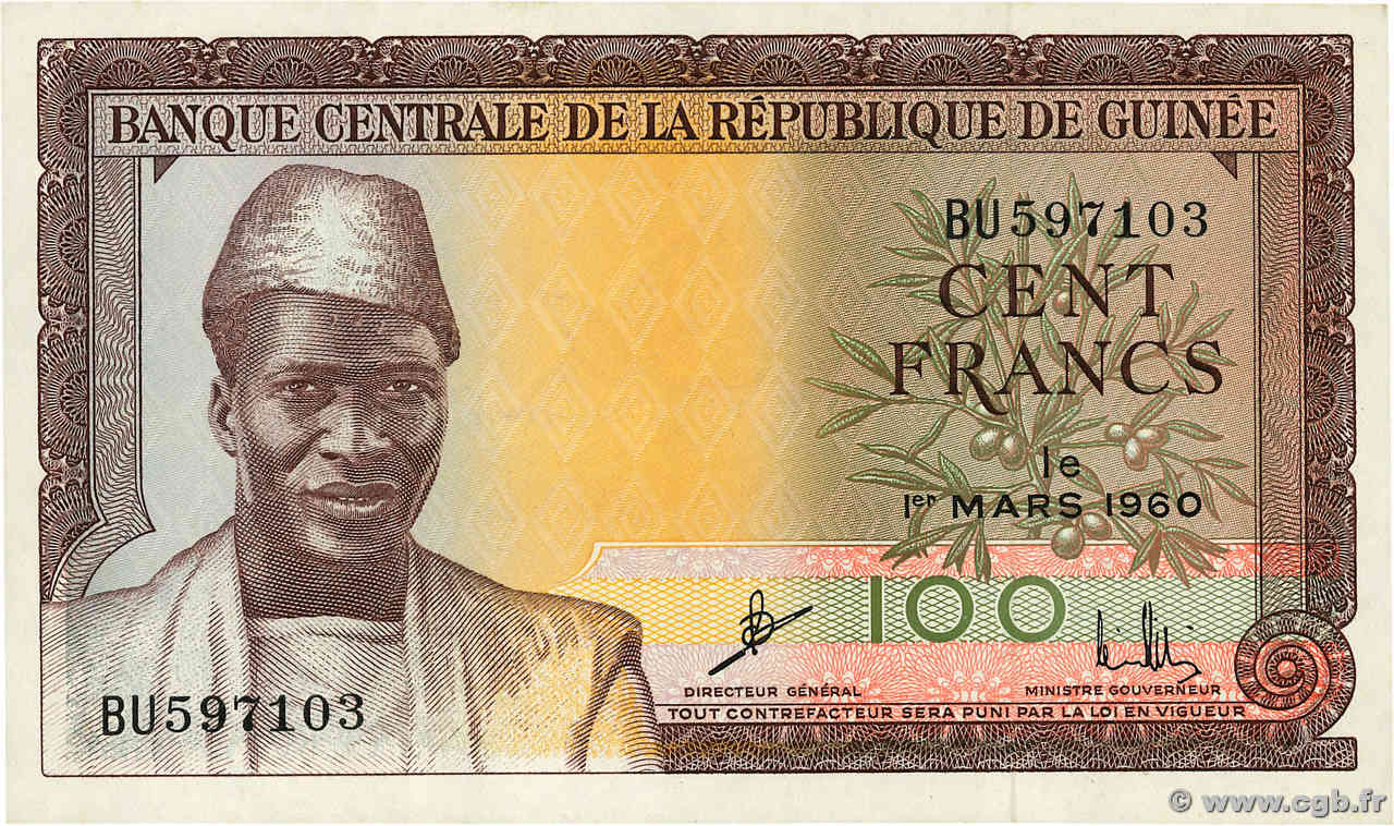 100 Francs GUINEA  1960 P.13a SC+