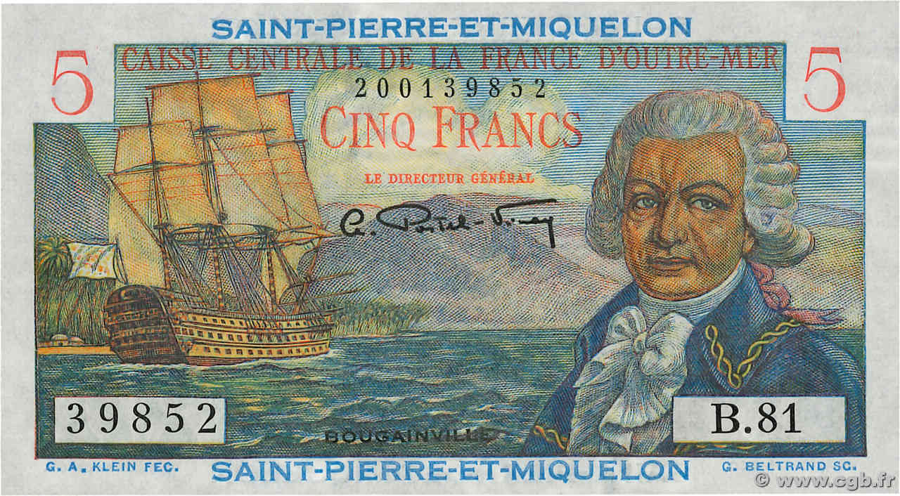 5 Francs Bougainville SAINT PIERRE E MIQUELON  1946 P.22 FDC