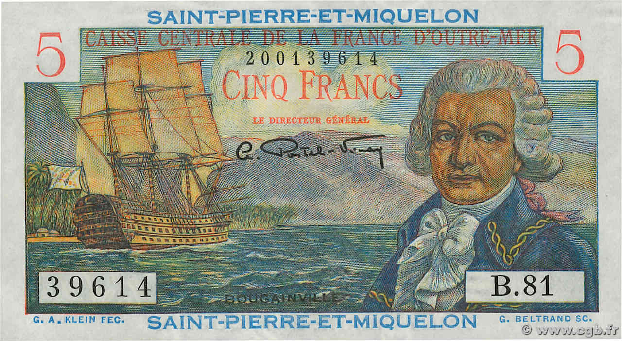 5 Francs Bougainville SAINT-PIERRE UND MIQUELON  1946 P.22 fST