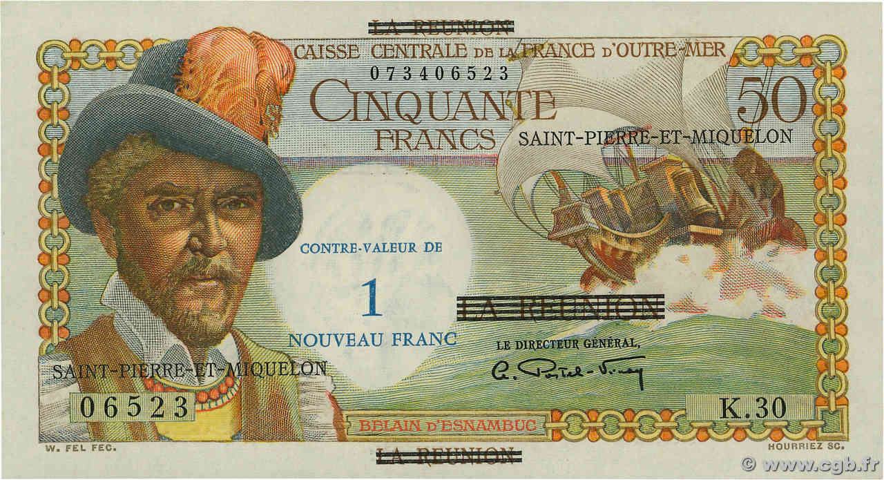 1 NF sur 50 Francs Belain d Esnambuc SAN PEDRO Y MIGUELóN  1960 P.30b SC+