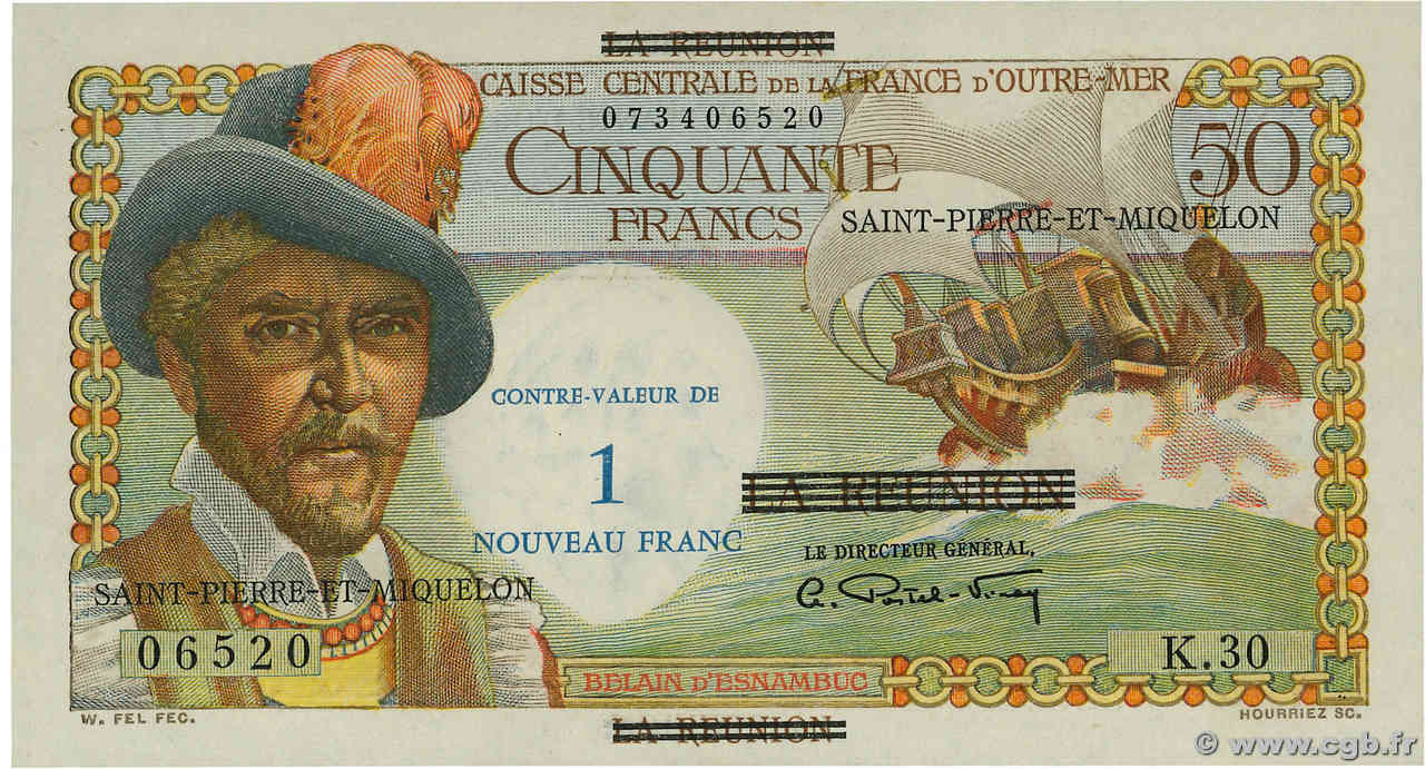 1 NF sur 50 Francs Belain d Esnambuc SAINT PIERRE AND MIQUELON  1960 P.30b UNC-