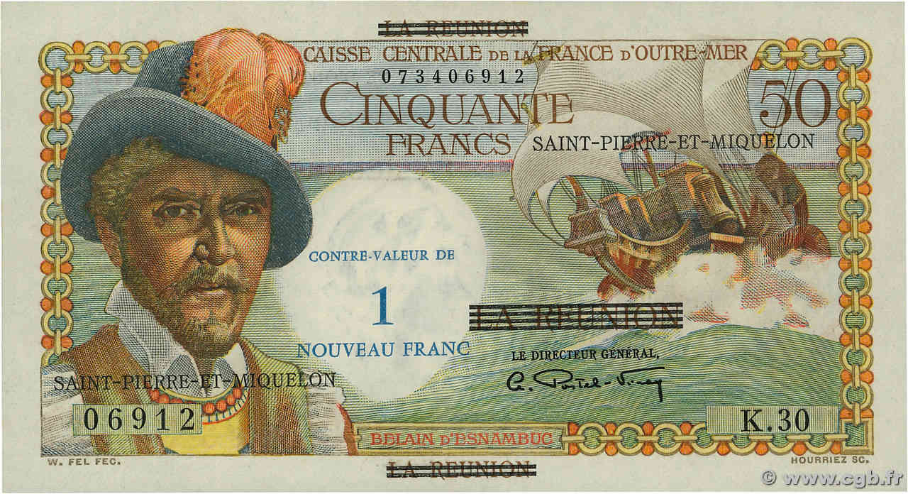 1 NF sur 50 Francs Belain d Esnambuc SAINT PIERRE E MIQUELON  1960 P.30b q.FDC