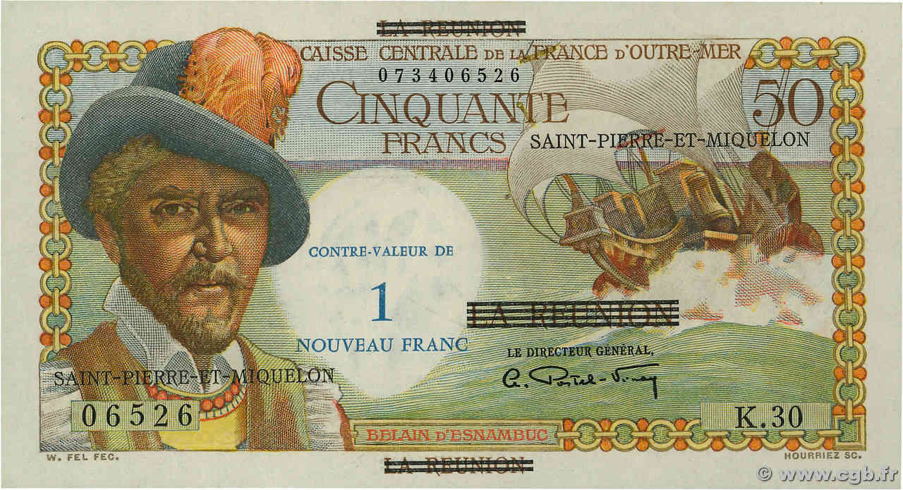 1 NF sur 50 Francs Belain d Esnambuc SAN PEDRO Y MIGUELóN  1960 P.30b SC+