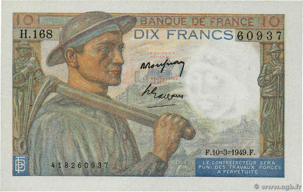 10 Francs MINEUR FRANKREICH  1949 F.08.20 fST