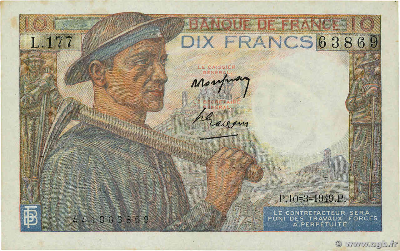 10 Francs MINEUR FRANCE  1949 F.08.20 SUP